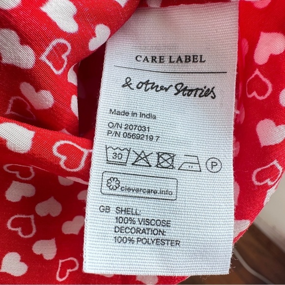 And Other Stories Frill Neck Red Love Heart L/S Midi Dress Paris Atelier, Size 6 - Picture 10 of 12